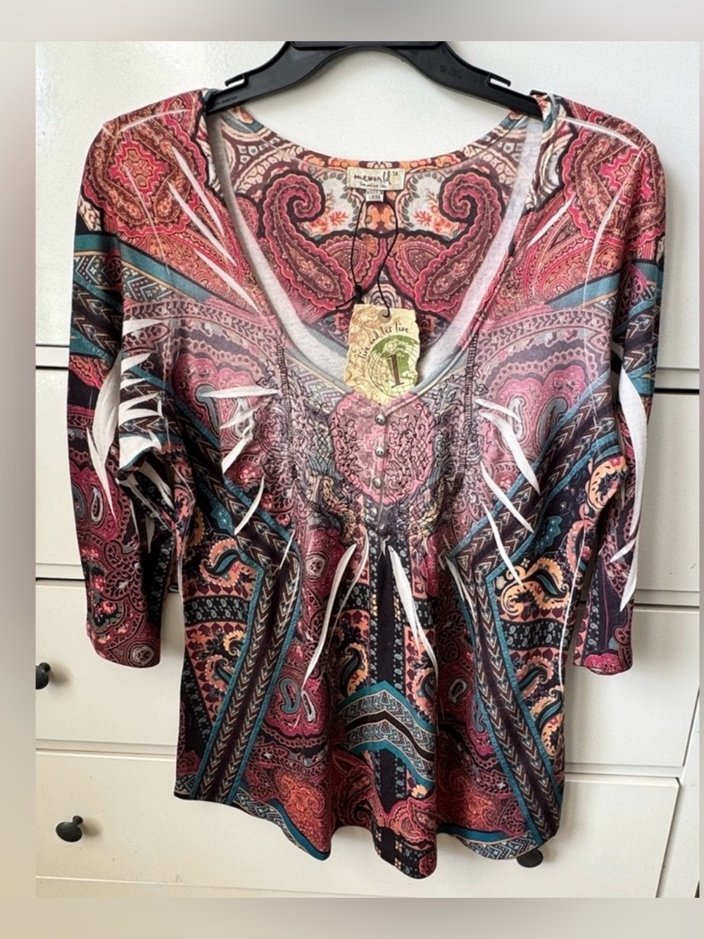 ONE WORLD Paisley Scoop Neck Tunic - Burgundy, Teal, Black